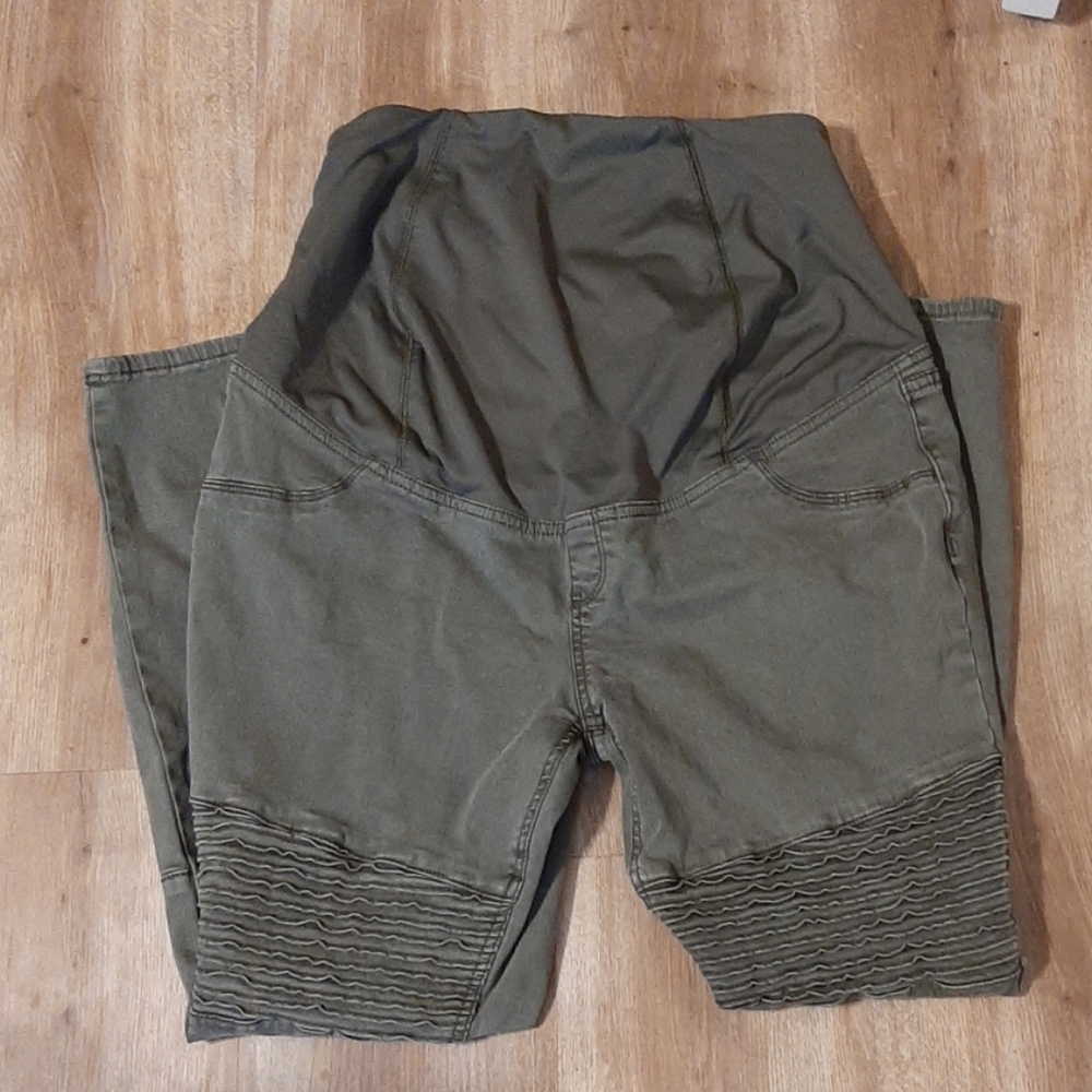 Maternity Size 10 Olive Skinny Moto Jeans